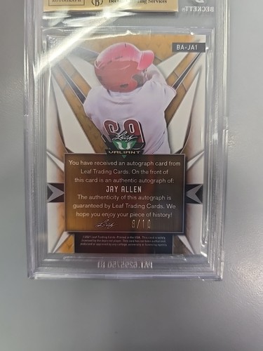 2021 Leaf Valiant Baseball Jay Allen Yellow Autograph #8/10 BA-JA1 - Picture 6 of 9