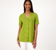 Susan Graver Weekend Textured Jersey Knit Button Front Cardigan Sweater Desert G