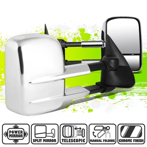 Chrome Powered Side Rear View Towing Mirrors for Chevy GMC C/K 1500-3500 88-02