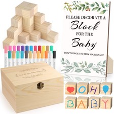 72PCS Baby Shower Games Kit, Blank Wooden Blocks, Marker, Box, Sign, Decor