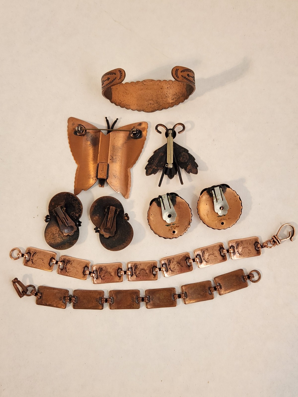 Vintage Solid Copper Bracelets Pins Earrings Copp… - image 2
