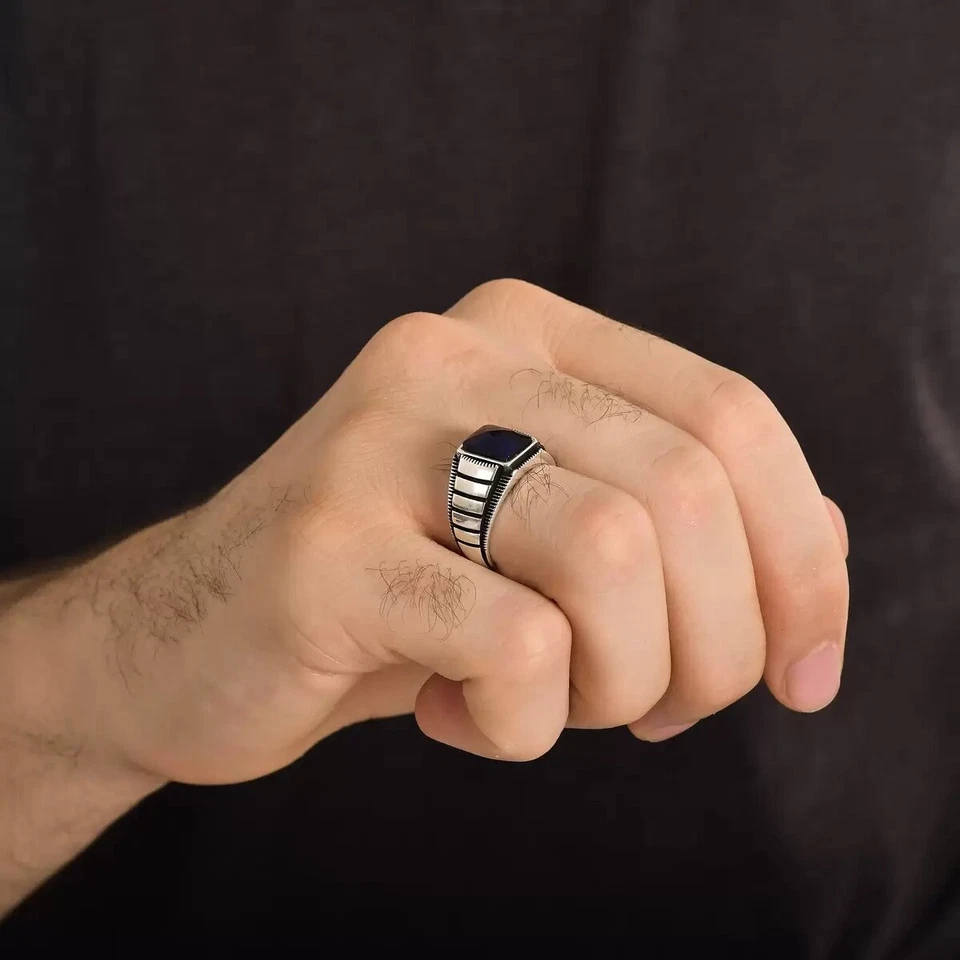 Solid 925 Sterling Silver Beautiful Lolite Gemstone Unique Solid  Men's Jewelry - Image 3 of 4