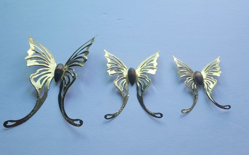 Vintage Schmetterlinge Set 3 MCM Messing Gold Metall Wandhalterung Motte Jere Stil Schmetterling