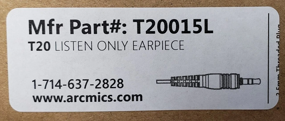 ARC T20 Series 3.5mm Surveillance  Listen Only Earpiece 24" Cable Straight Plug - Image 2 of 4