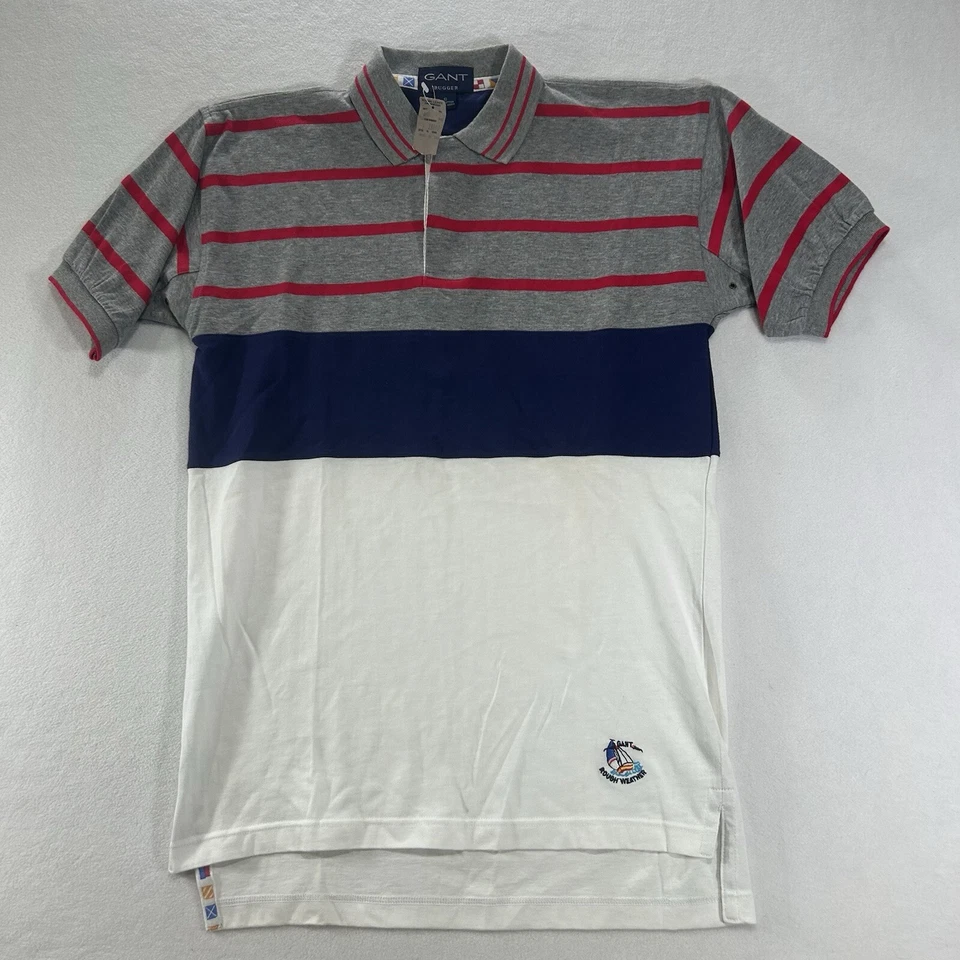 NWT Gant Rugger Men's Small Polo Shirt Original Pique White Striped Colorblock - Image 2 of 4