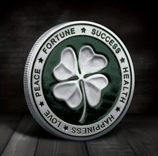 Good Luck Coin. Four-leaf Clover. Beautiful Commemorative Coin.