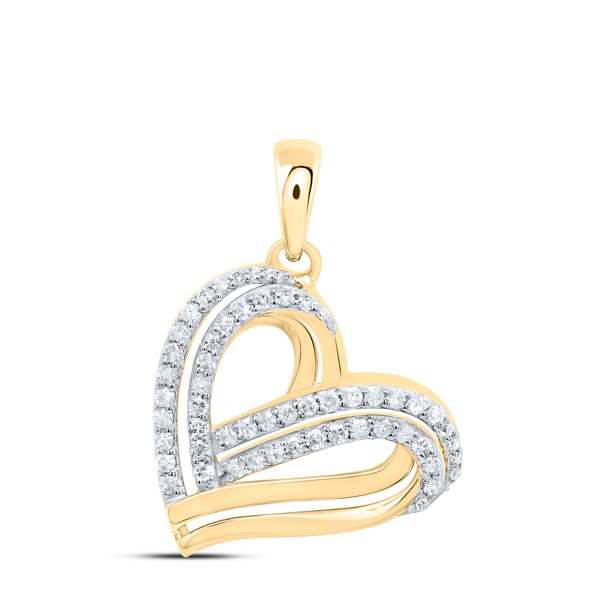 10K Gelbgold Rund Diamant Damen Verflochten Doppelherz AnhäNger 1/3 Karat-image
