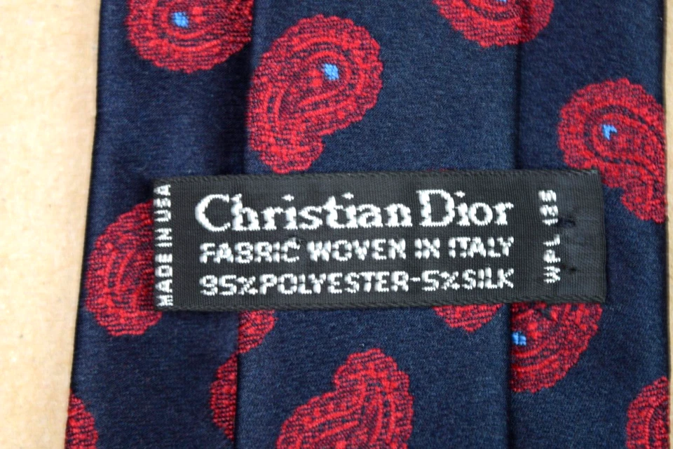 Corbata Christian Dior Cuello De Colección Años 60 70 Rojo Paisley Sobre Azul Mezcla Seda Corbata 56 x 3.25 Foto 2 de 4