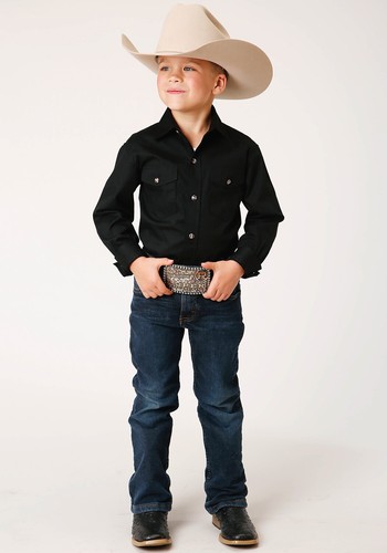 Roper Boys Kids Black 100% Cotton Snap L/S Western Shirt - Picture 2 of 4