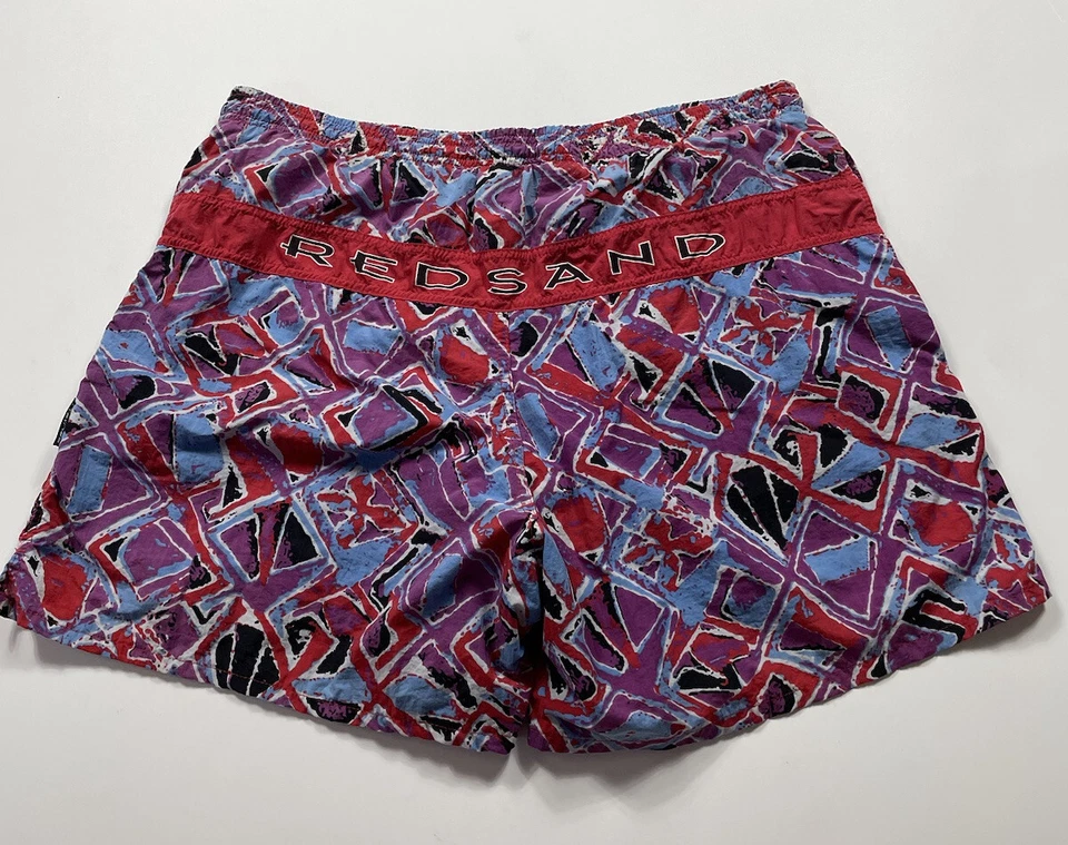 Bañador Para Hombre XL Vintage Arena Roja Forrado Abstracto Cintura Elástica Años 90’s  Foto 2 de 4