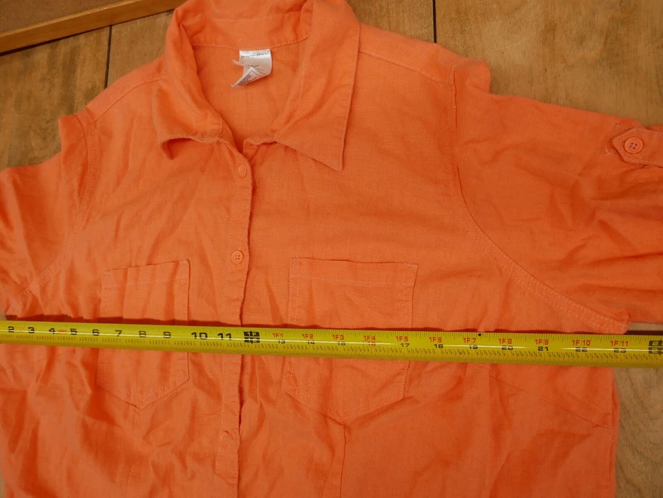 JMS 亚麻混纺衬衫女式 3XL 卷片短袖纽扣 22W-24W — 第 4/4 张图片