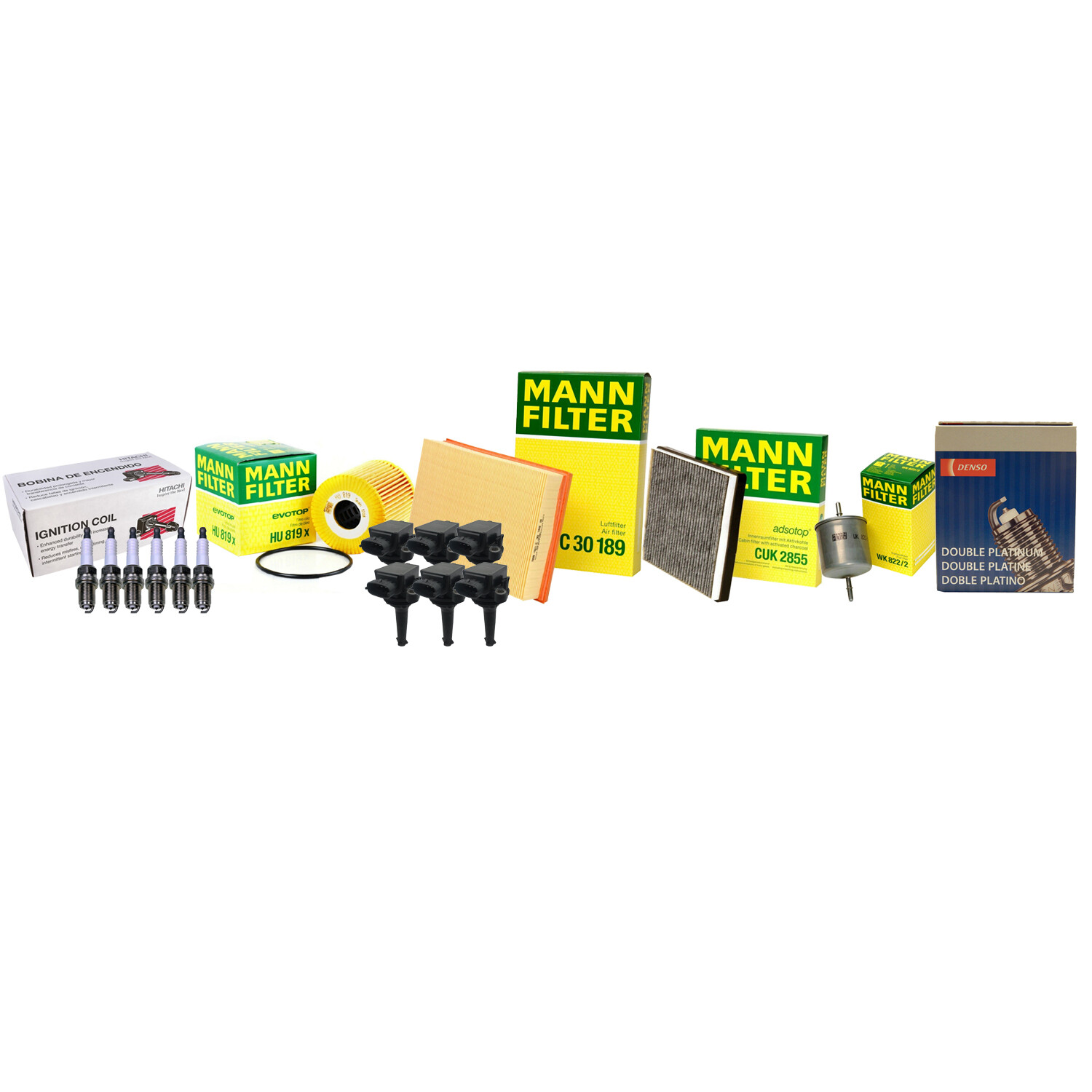Mann Filters Hitachi 6 Coil 6 Denso DoublePlatinum Spark Plug TuneUp Kit For S60