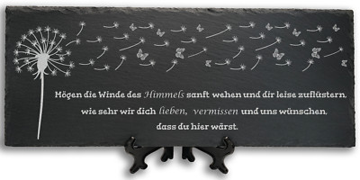 Gedenktafel Grabstein Gravur personalisiert aus Schiefer Gedenkplatte SNT01