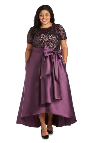 Vestido para mujer R&M Richards talla grande manga corta lentejuelas adornado alto-bajo - Imagen 15 de 19
