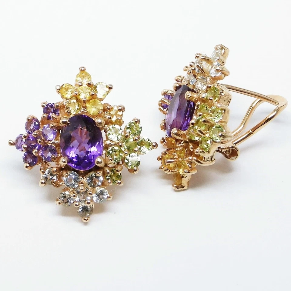 Amethyst Citrin Ohrstecker 925 Sterling Silber Rose-gold  Edelsteine Ohrringe - Bild 3 von 4