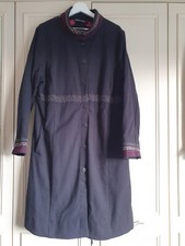 Gudrun Sjoden Embroidered Floral Coat Jacket Heavy Cotton Boho Black Size L
