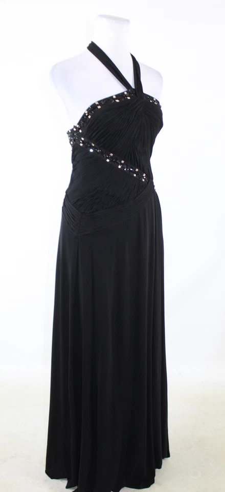 Black BCBG MAX AZRIA halter neck beaded trim formal pleated bodice maxi dress 4 - Image 3 of 4