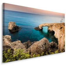 Leinwand Bild CANVAS WANDBILD Kunstdruck Meer Felsen Dämmerung Pflanzen XXL 660