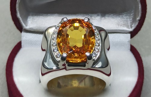 Oval Cut 14 Carat Deep Yellow Citrine Sterling Silver 925 Handmade Mens Ring - Picture 3 of 12