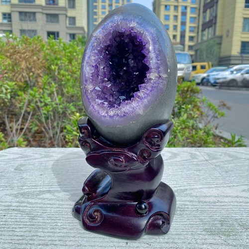 4.43lb Top Natural Uruguay Amethyst Geode Quartz Crystal Dinosaur Egg Decor+stan - Picture 10 of 15