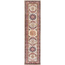 2'7" x 10' Ivory Afghan Super Kazak Shiny Wool Hand Knotted Runner Rug R61450