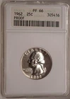 1962 Washington Quarter ANACS PF66 Gen 4 Soapbox Blue Toned Old Holder crack