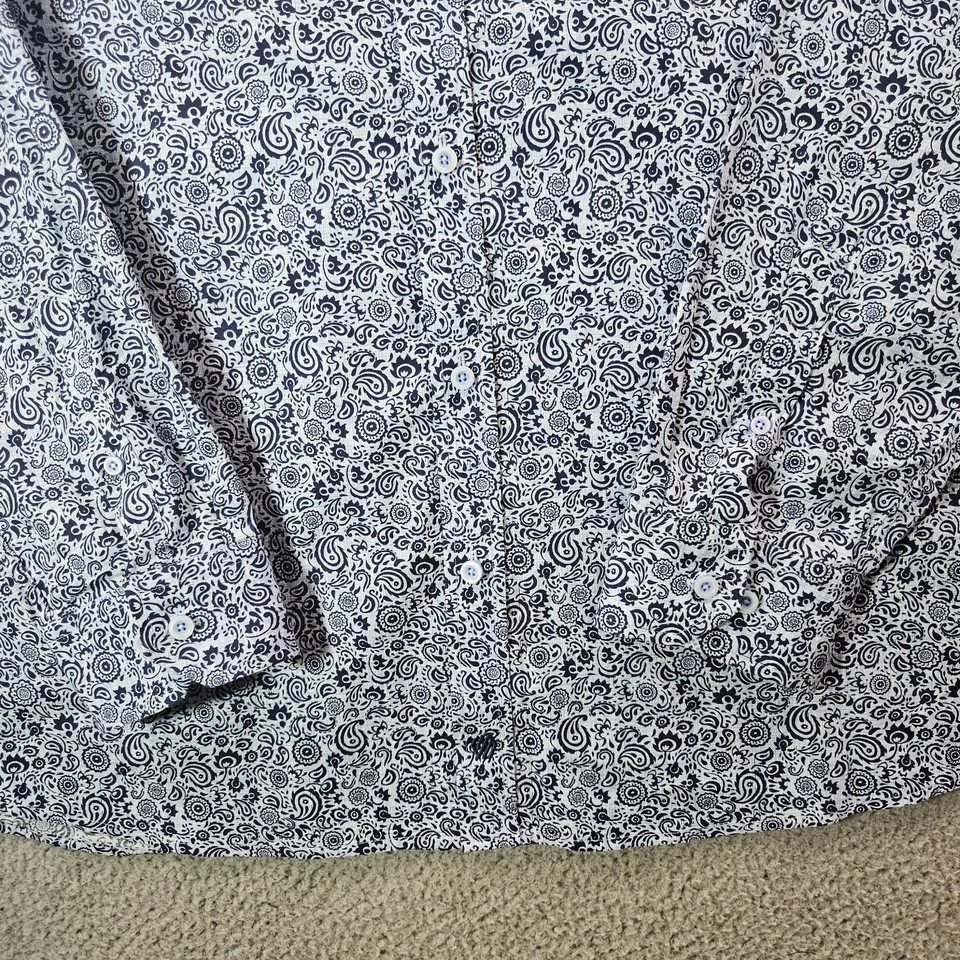 Camisa Johnston & Murphy Hombres XXL Puño Abatible Botón Manga Larga Estampado Paisley Azul Foto 3 de 4