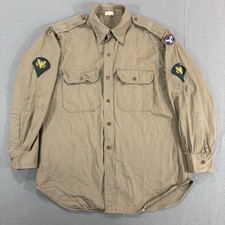 Vintage Korean War Era US Army Shirt Cotton Khaki Army Long Sleeve 16x32 22x30 