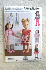"Simplicity 8315 Adorable 18" Doll's Clothes Sewing Pattern"  New / Free Ship
