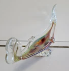 MURANO ART GLASS CANOE ON ROUND ICE PEDESTAL  AND RAINBOW BASE 11 INCHES
