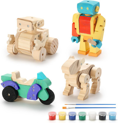Woodworking Building Kits for Kids, 4-In-1 Wood Building Kits for Kids STEM Proj