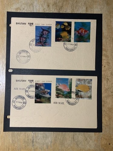 Bhutan lot of 2 1969 FDC 1st day covers 3-D stamps Aquarium Fish