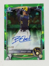 Brady Ebel 2025 Bowman Draft Sapphire Green Auto 01/99 Chrome Prospect Auto