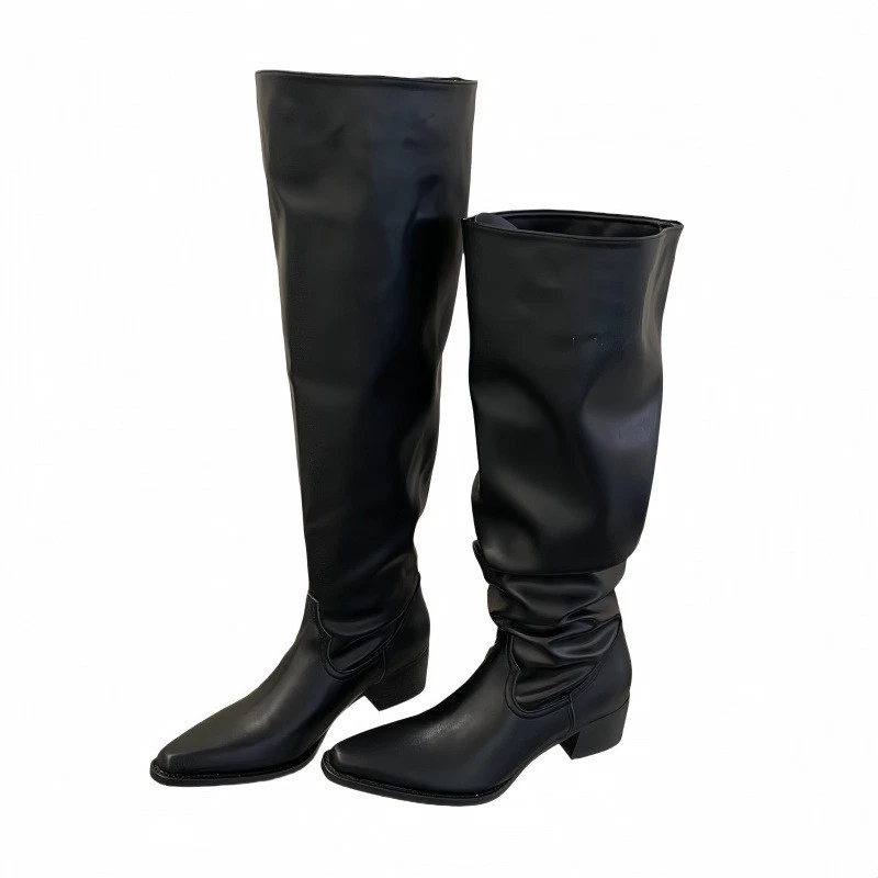 Botas Largas Para Mujer Invierno Nuevas Tacones Altos Gruesos Punta Apiladas Botas Altas Foto 4 de 4