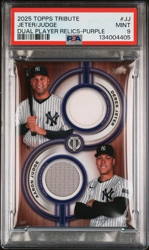 2025 Tribute Dual-Player Dual Relics Purple /50 Derek Jeter Aaron Judge PSA 9