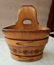 Hand Carved Salt or Spice Wooden Wall Hanging Open Pantry Box Bentwood Hoops