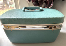 Vintage Samsonite Royal Traveller Train Case Luggage Vanity Cosmetic Teal Blue