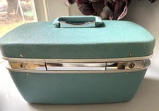 Vintage Samsonite Royal Traveller Train Case Luggage Vanity Cosmetic Teal Blue