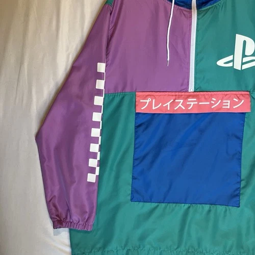 PlayStation Windbreaker Jacket 2XL Retro Vaporwave Colorblock Hooded Anorak image 12