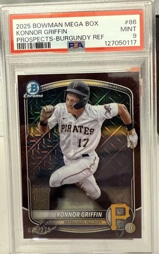 Konnor Griffin 2025 Bowman Chrome Burgundy Mega Box Refractor RC #38/275 PSA 9