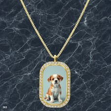 New Cute Dog Puppy Pendant Necklace Printed Design Timeless Gold Tone Bold