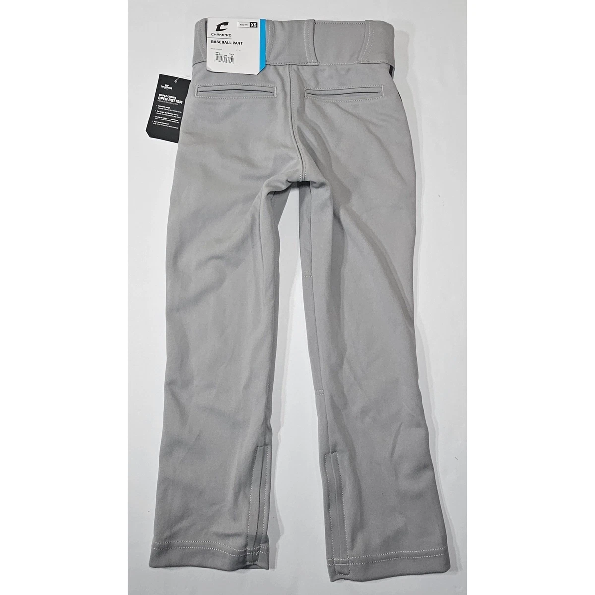 Champro Youth XS Triple Crown Baseball Pants Grey Navy Blue Side Braid NWT