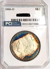 1885-O Gem BU ++++ Pattern  Rainbow Color Toned Morgan Dollar Stunning !