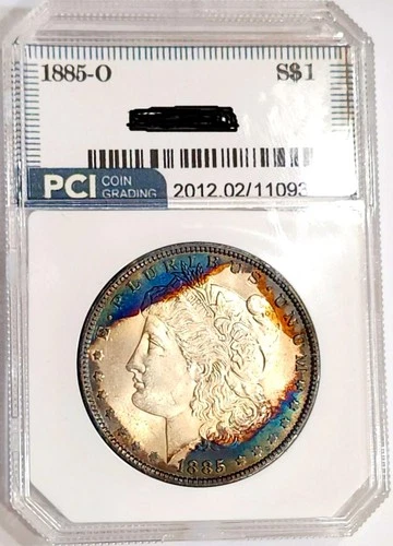 1885-O Gem BU ++++ Pattern  Rainbow Color Toned Morgan Dollar Stunning !