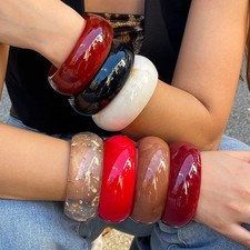 Resin Round Wide Cuff Bracelet Women Geometric Chunky Vintage Bangle Jewelry