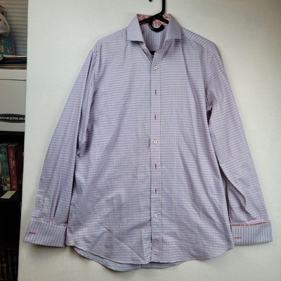 Master Tailor HK Paisley Flip Cuff Long Sleeve Button Down Men's Shirt XL Excell