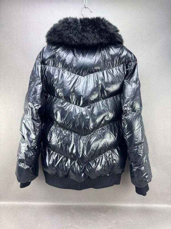 Jaqueta Masculina JC Jordan Craig Preta Brilhante Zíper Completo Pele Sintética Tamanho XL - Imagem 2 de 4