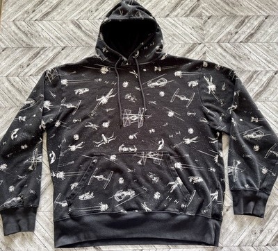 Star Wars Hoodie Mens Large Black Sweatshirt Outdoor Movie Y2K All Over Print