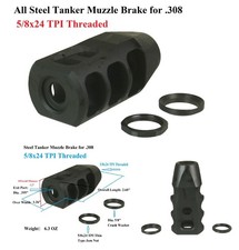 CNC Steel 5/8x24 TPI Tanker Muzzle Brake For 308 300BLK 762x39 Free Jam Nut CW