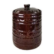 Vintage Marcrest Daisy Dot Brown Stoneware Cookie Jar w/ Lid Mid Century 